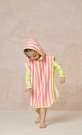 Load image into Gallery viewer, Kids Coral And White Stripe Hooded Poncho With Front Pocket