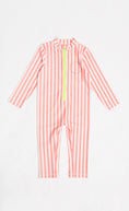 Load image into Gallery viewer, Kids Bright Coral and White Stripe One-Piece Sunsafe Swimsuit