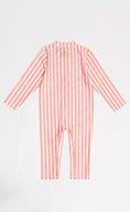 Load image into Gallery viewer, Kids Bright Coral and White Stripe One-Piece Sunsafe Swimsuit