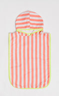 Load image into Gallery viewer, Kids Coral And White Stripe Hooded Poncho With Front Pocket