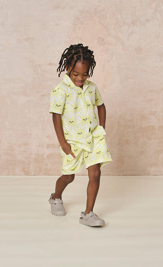 Sun Print And Bright Yellow Colour Shirt And Shorts Set