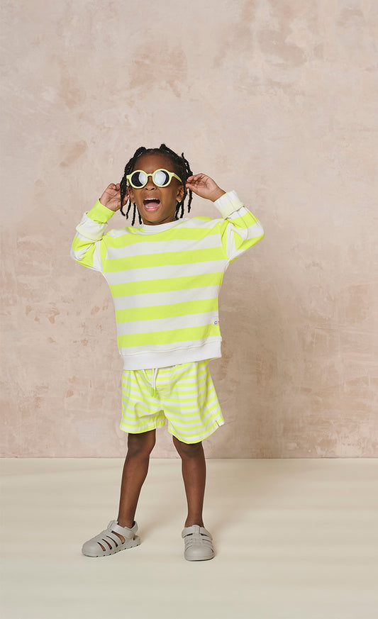Bright Yellow And White Stripe Crew Sweatshirt