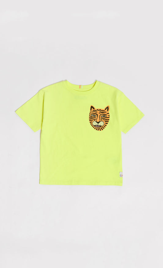 Bright Yellow Tiger Character Face Print Tee