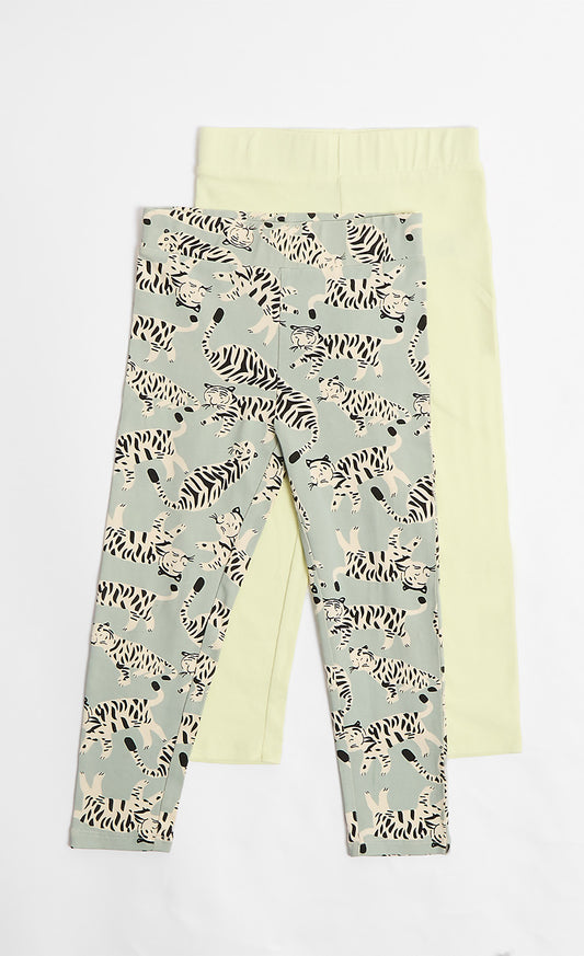 2 Pack Tiger Print And Green Leggings