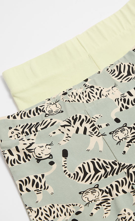 2 Pack Tiger Print And Green Leggings