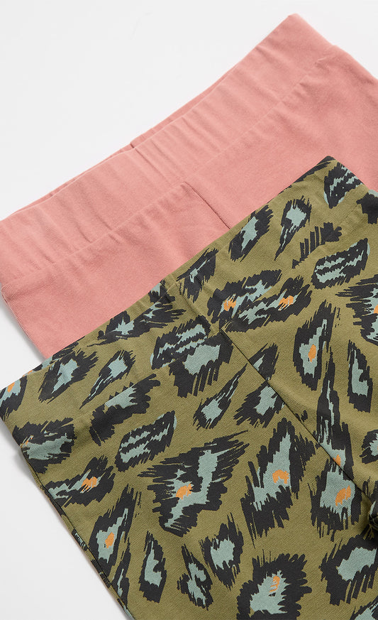 2 Pack Khaki Leopard Print And Pink Leggings