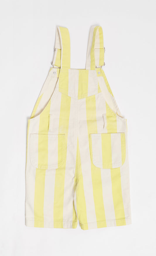 Bright Yellow And White Stripe Cotton Short Dungarees