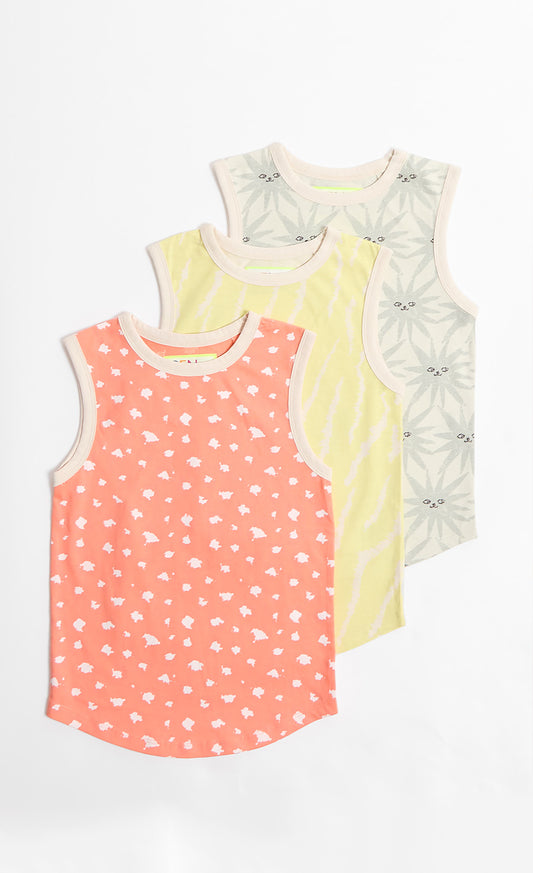 3-Pack Print Vests In Bright Orange, Yellow, And Blue