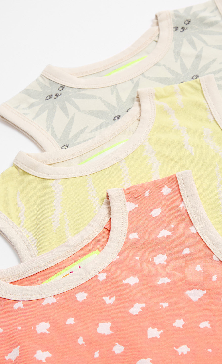 3-Pack Print Vests In Bright Orange, Yellow, And Blue