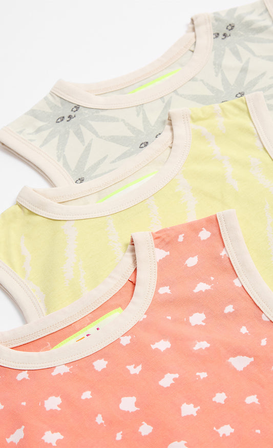 3-Pack Print Vests In Bright Orange, Yellow, And Blue