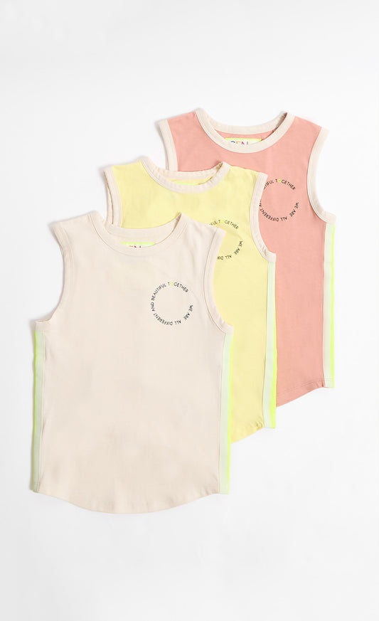3-Pack Of Tape Vests In Cameo Brown Muted Grey And Yellow