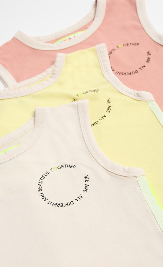 3-Pack Of Tape Vests In Cameo Brown Muted Grey And Yellow