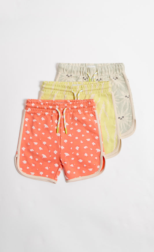 3-Pack Print Cotton Jersey Shorts In Bright Orange, Yellow, And Blue