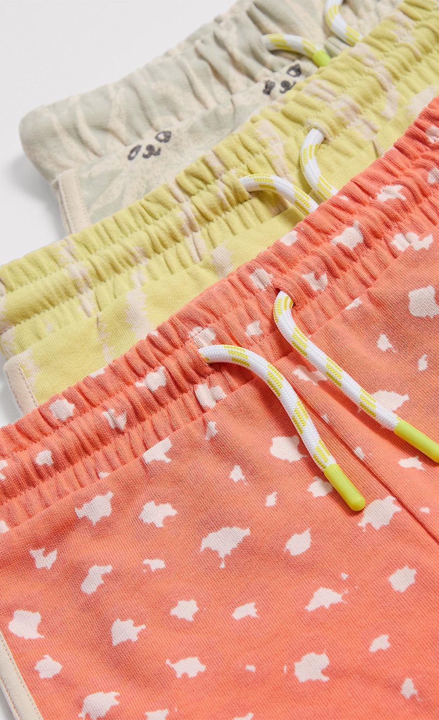 3-Pack Print Cotton Jersey Shorts In Bright Orange, Yellow, And Blue