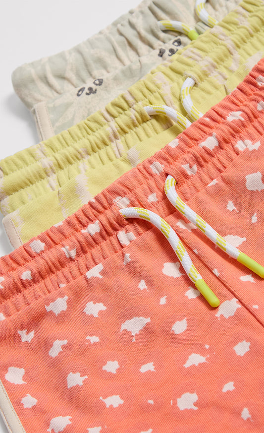 3-Pack Print Cotton Jersey Shorts In Bright Orange, Yellow, And Blue