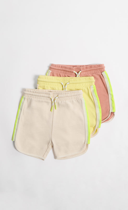 3-Pack Cotton Jersey Shorts In Cameo Brown Muted Grey And Yellow