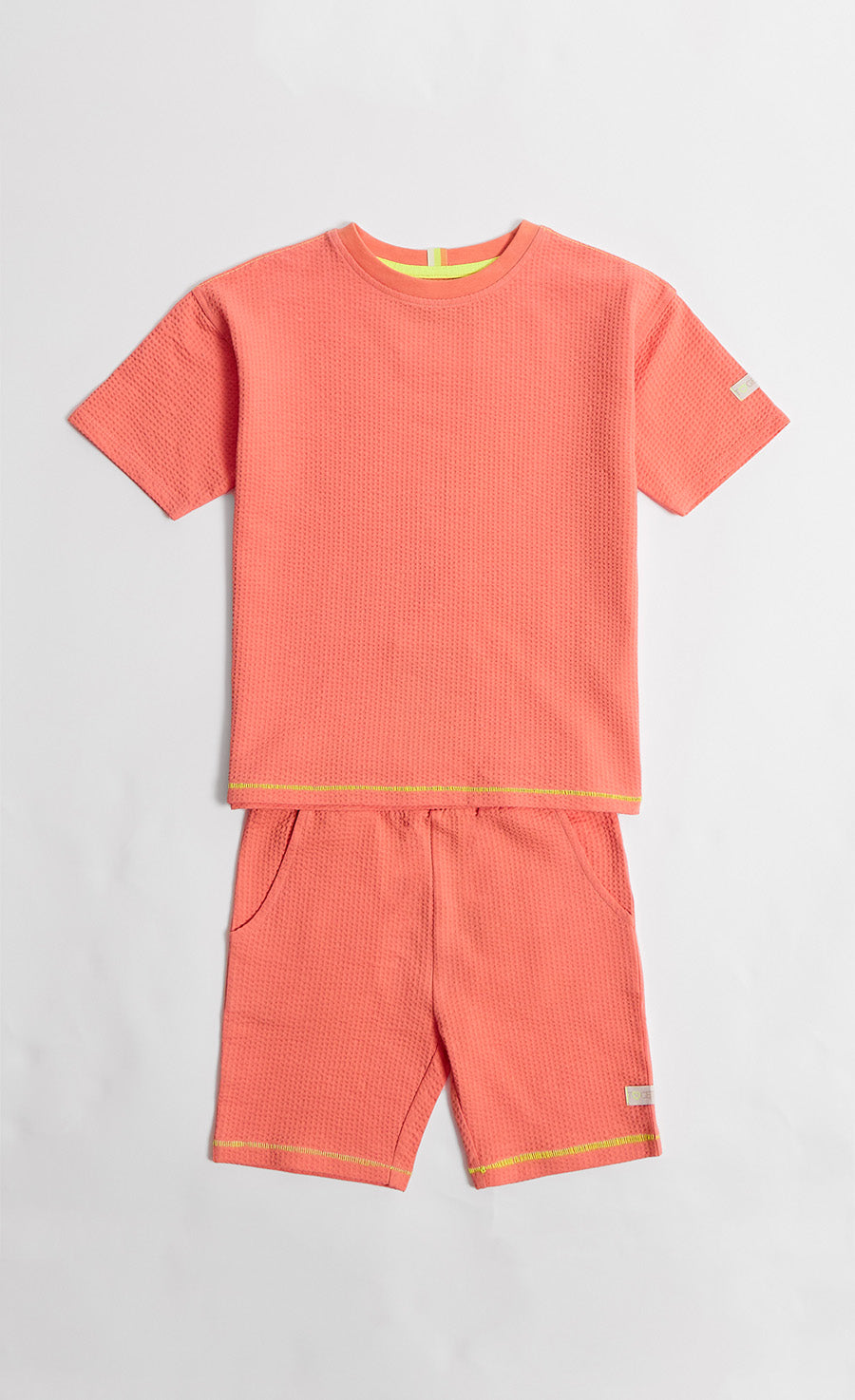 Coral Textured Shorts And T-Shirt Set