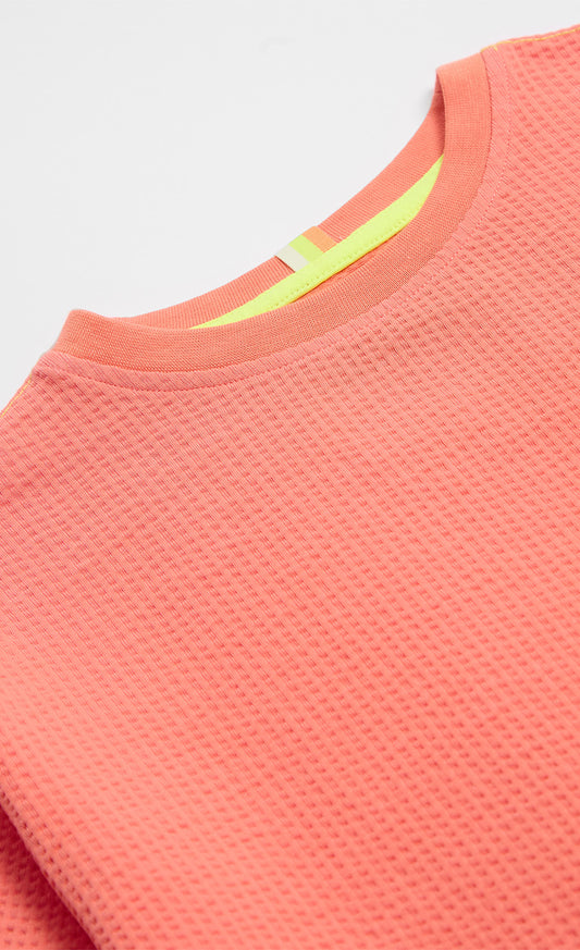 Coral Textured Shorts And T-Shirt Set