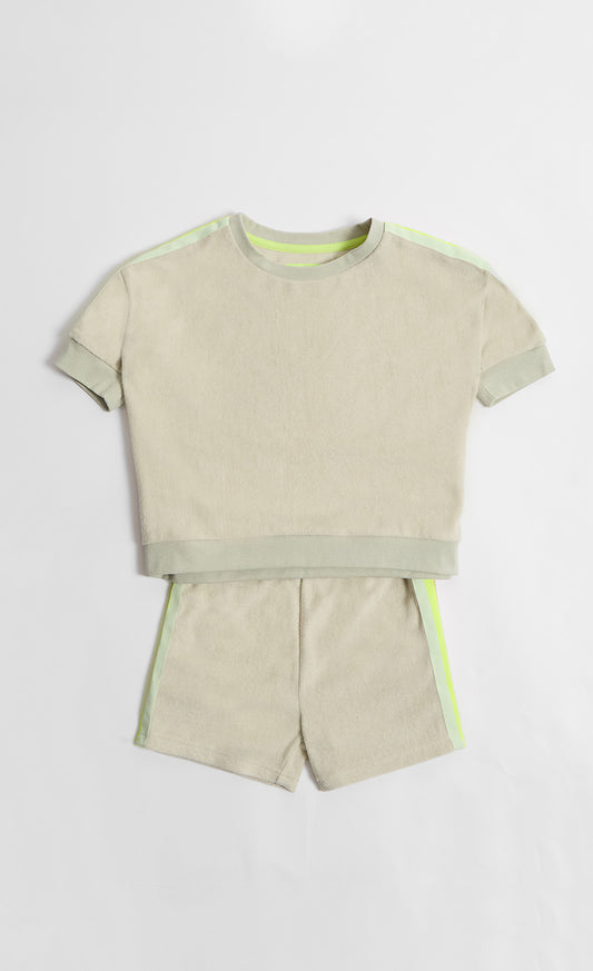 Soft Toweling Top And Shorts Set In Muted Grey