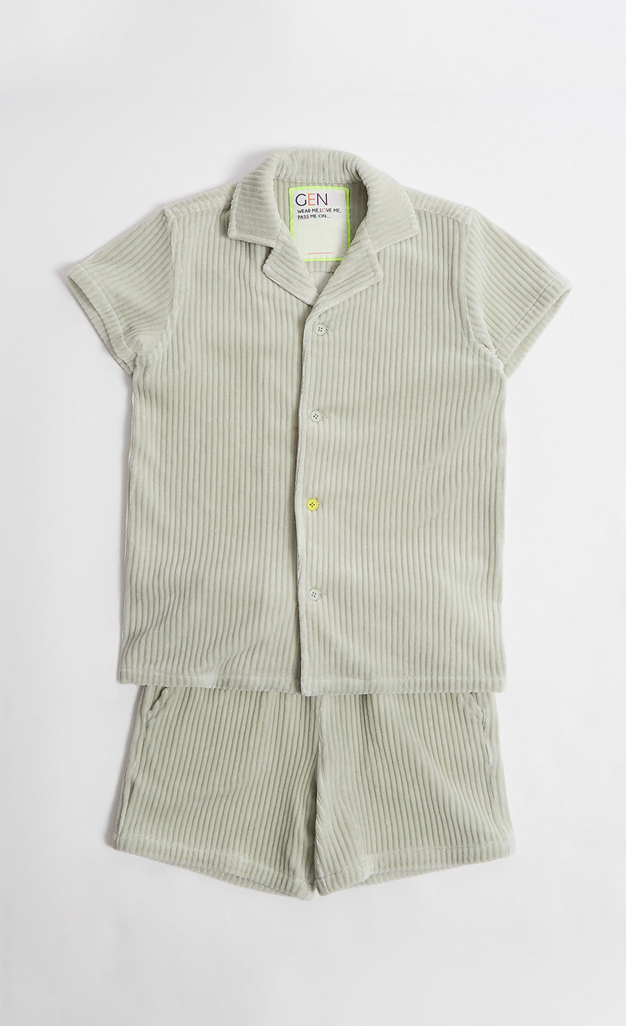 Ribbed Velour Shirt & Shorts Set In Green