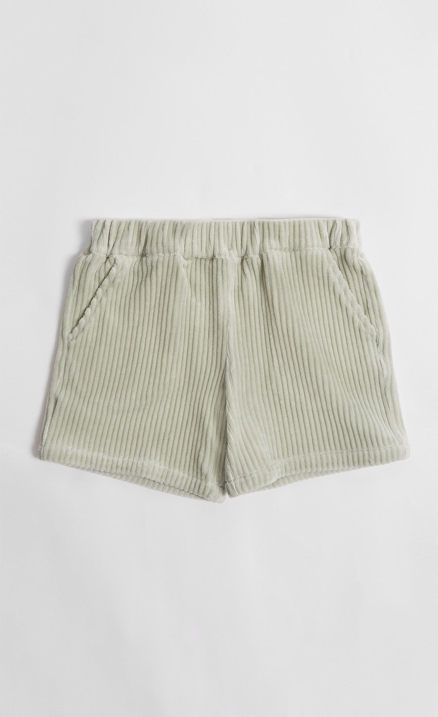 Ribbed Velour Shirt & Shorts Set In Green