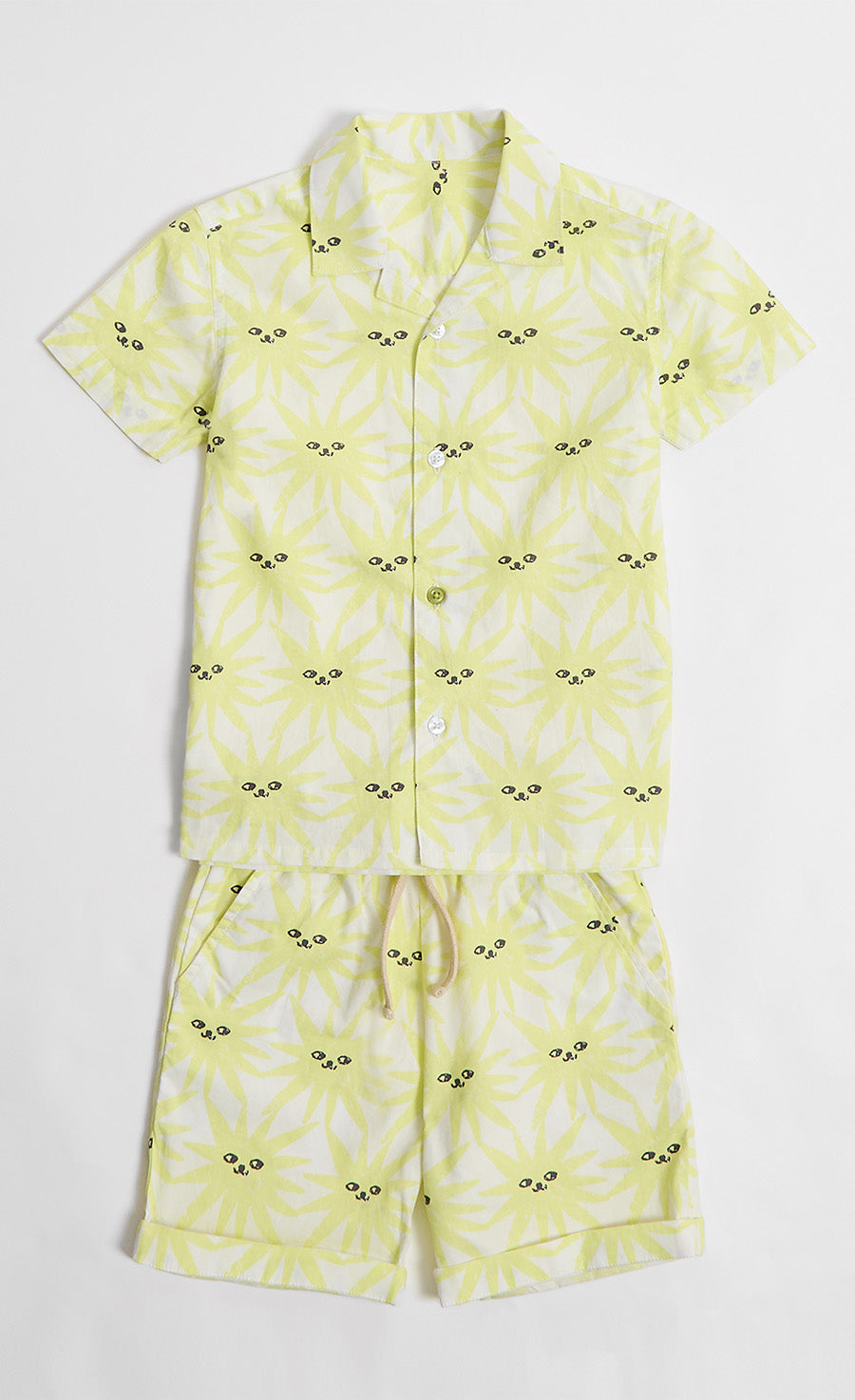 Sun Print And Bright Yellow Colour Shirt And Shorts Set