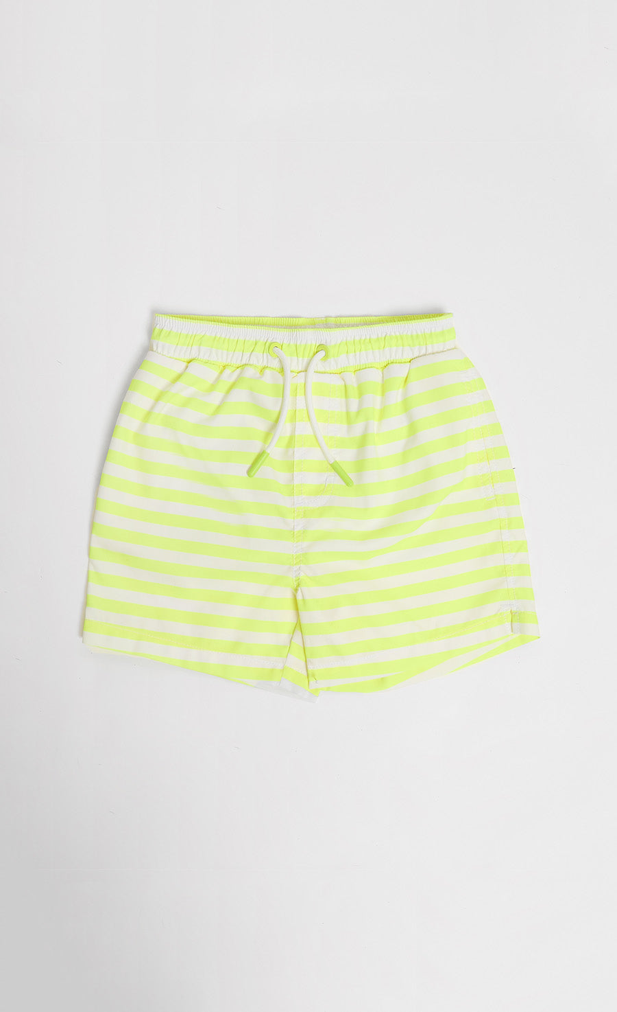 Bright Yellow And White Striped Swimshorts
