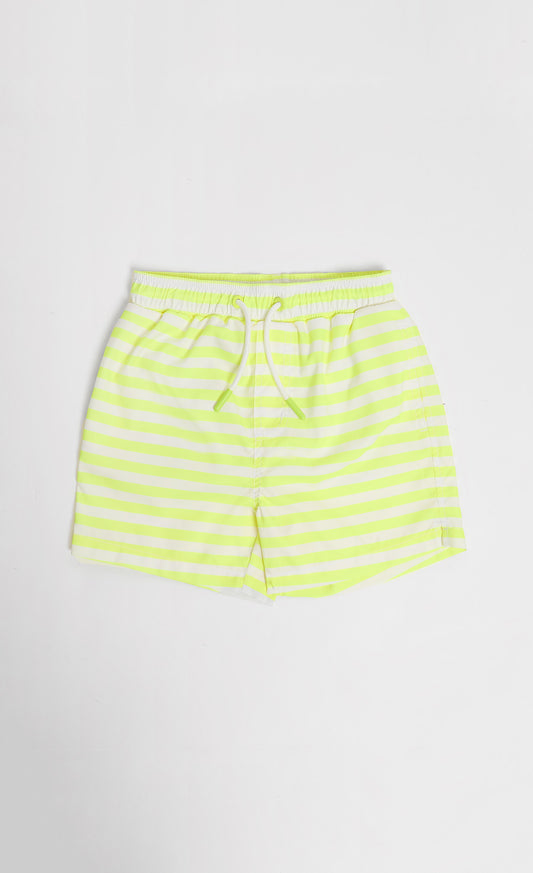 Bright Yellow And White Striped Swimshorts