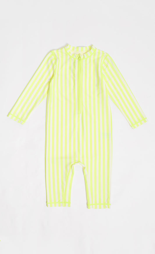 Bright Yellow And White Stripe One-Piece Sunsafe Swimsuit