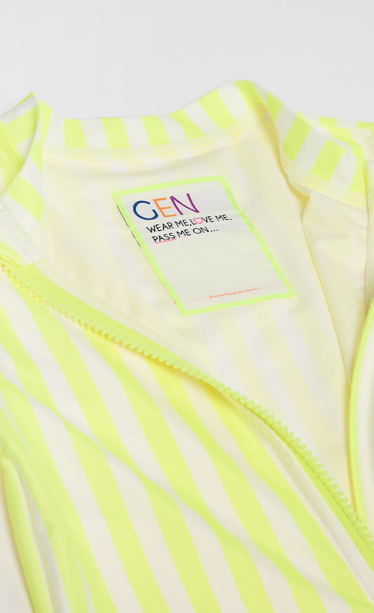 Bright Yellow And White Stripe One-Piece Sunsafe Swimsuit