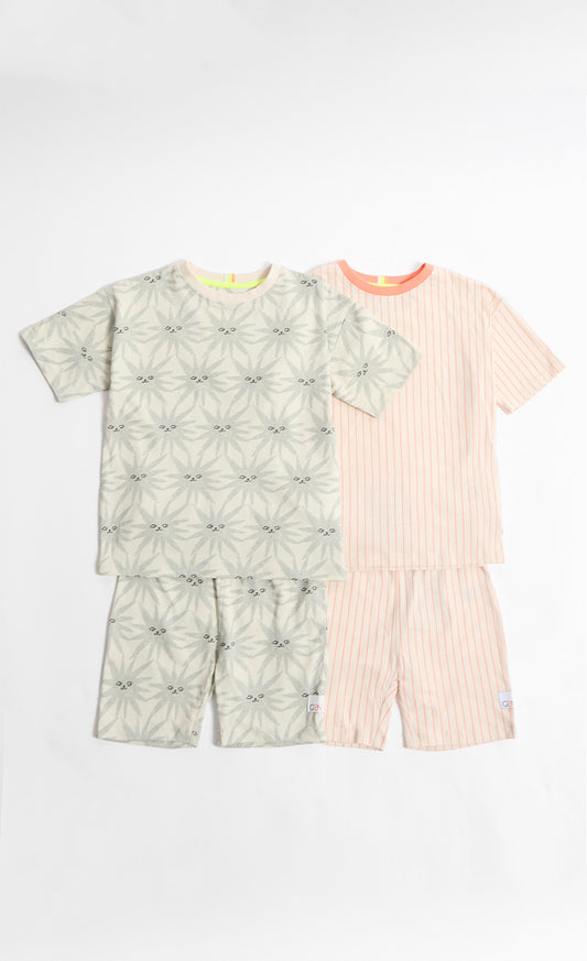 2 Pack Sun Print And A Stripe Print Short Pyjama Set