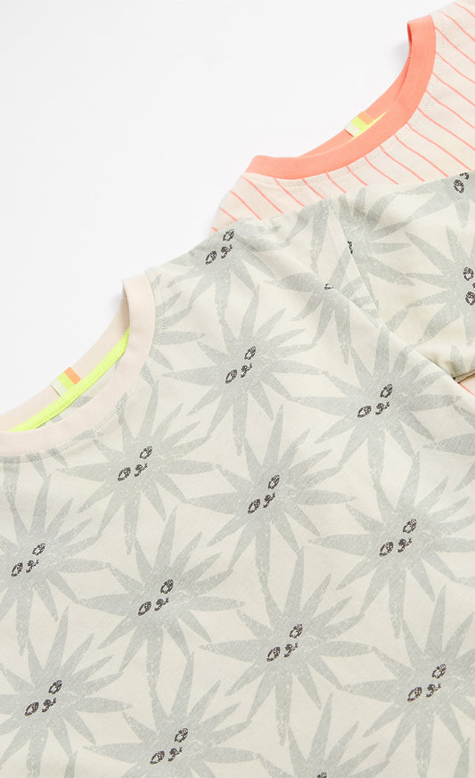 2 Pack Sun Print And A Stripe Print Short Pyjama Set