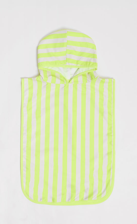 Bright Yellow And White Stripe Poncho With Front Pocket