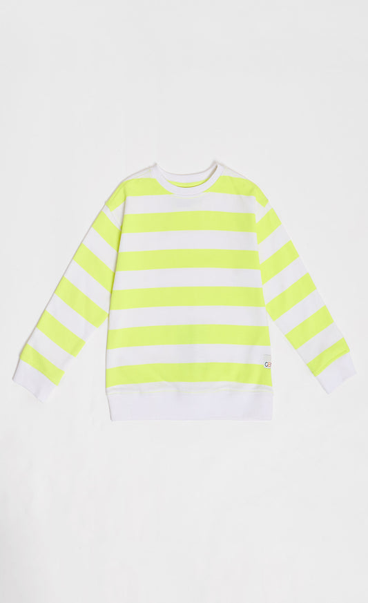 Bright Yellow And White Stripe Crew Sweatshirt