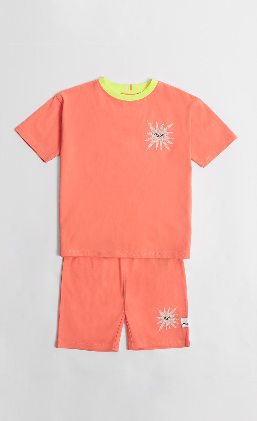 2 Pack Stripe Print And Coral Sun Badge Short Pyjama Set
