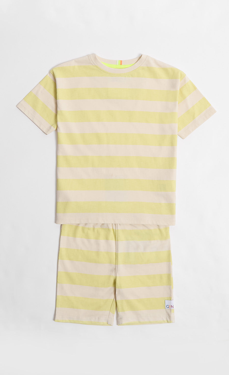 2 Pack Stripe Print And Coral Sun Badge Short Pyjama Set