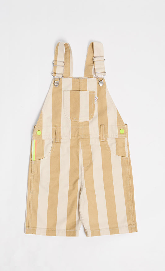 Light Beige And White Stripe Cotton Short Dungarees