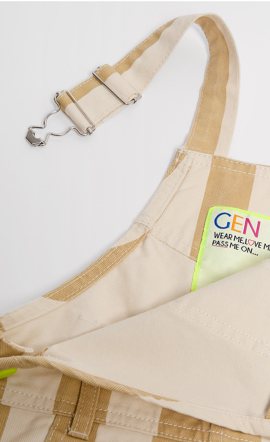 Light Beige And White Stripe Cotton Short Dungarees