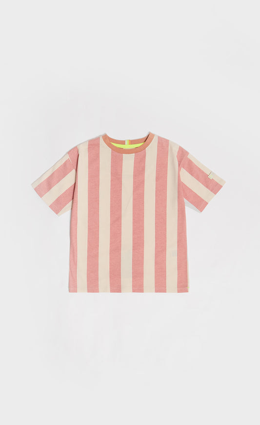 Cotton Oversized Cameo Brown Stripe Tee
