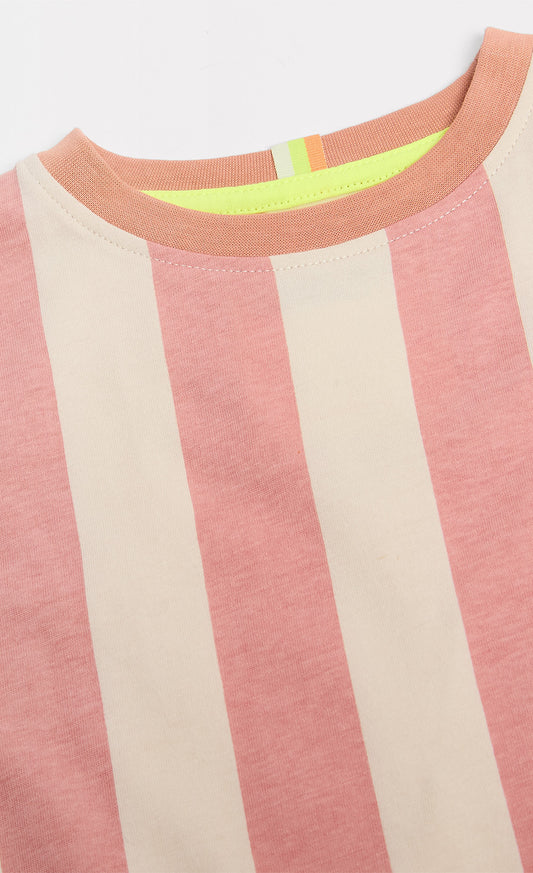 Cotton Oversized Cameo Brown Stripe Tee